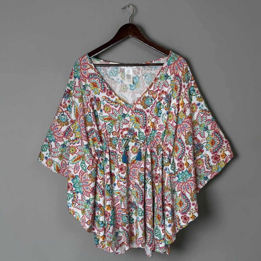 La Blanca Gypsy Soul Caftan Swim Cover Up Dress Boho Resort Wear Floral Small
